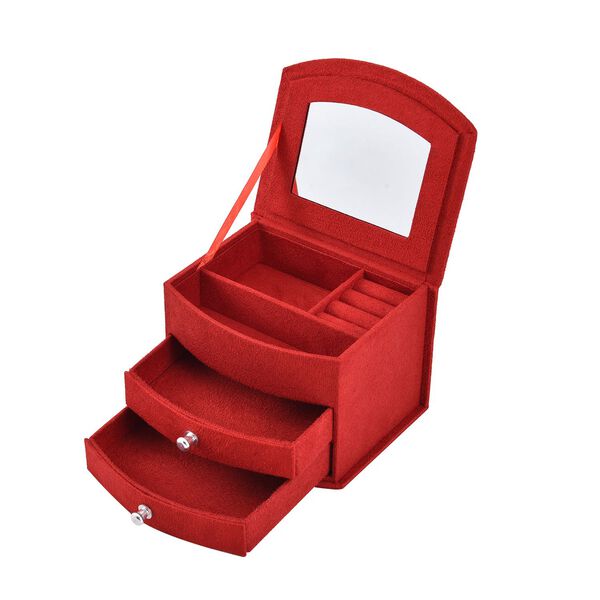 Samt-Schmuckk&auml;stchen mit Spiegel und 2 herausnehmbaren Schubladen, 14.5x12x10.5cm, Rot image number 6