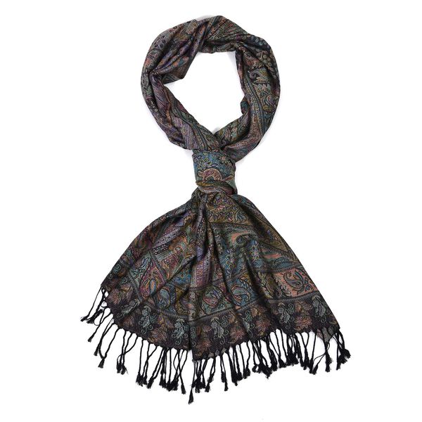 Schal mit Quasten und Boho-Muster, 70x180 cm, Schwarz image number 0