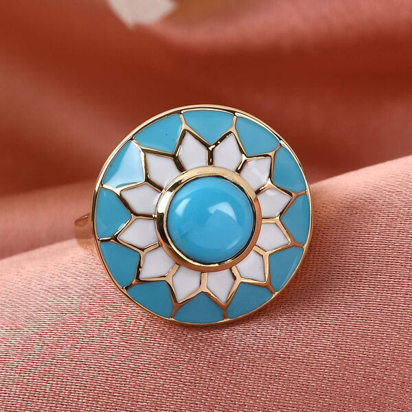 Nat&uuml;rlicher Sleeping Beauty T&uuml;rkis Ring 925 Silber Gelbgold Vermeil image number 2