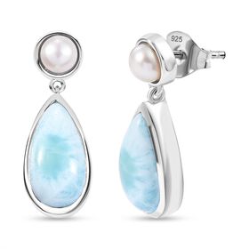 AA natürliche grüne Larimar und Süßwasser Perle Ohrringe - 8,64 ct.