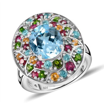 Himmelblauer Topas, Nat&uuml;rlicher Rhodolith Granat Ring 925 Silber rhodiniert (Gr&ouml;&szlig;e 17.00) ca. 5.89 ct