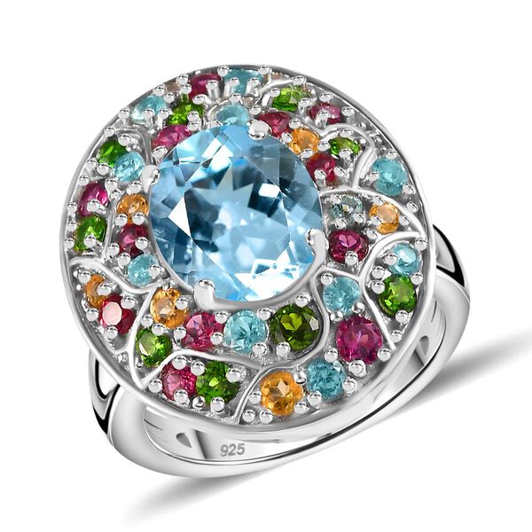 Himmelblauer Topas, Natürlicher Rhodolith Granat Ring 925 Silber rhodiniert (Größe 17.00) ca. 5.89 ct image number 4