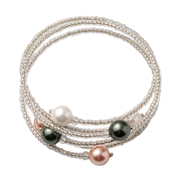 3er-Set- flexible, mehrfarbige Muschelkernperlen-Armb&auml;nder in Silberton