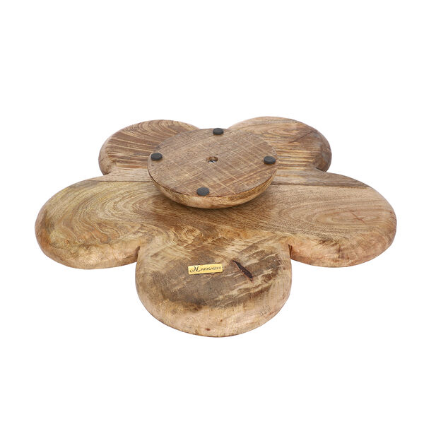 NAKKASHI - Handgeschnitztes drehbares Serviertablett aus Mangoholz, 40 cm Durchmesser, Antikes Finish image number 3