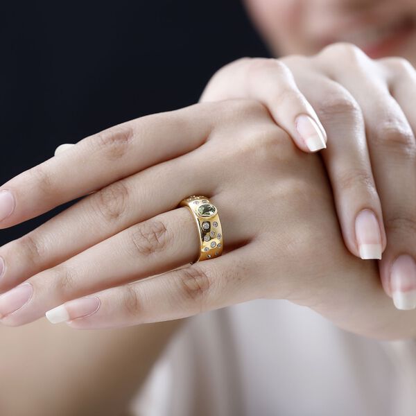 AA Calabar-Turmalin, Weißer Zirkon Ringe 925 Silber Gelbgold Vermeil (Größe 19.00) ca. 0.97 ct image number 3