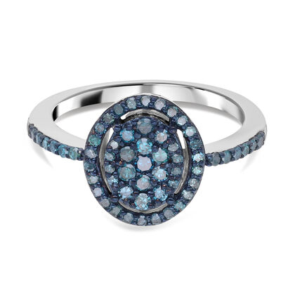 Blauer Diamant Ring, 925 Silber platiniert (Gr&ouml;&szlig;e 18.00) ca. 0.50 ct