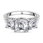 3 Steine Asscher-Schliff Moissanit Ring, 925 Silber platiniert, (Größe 19.00) ca. 4.68 ct