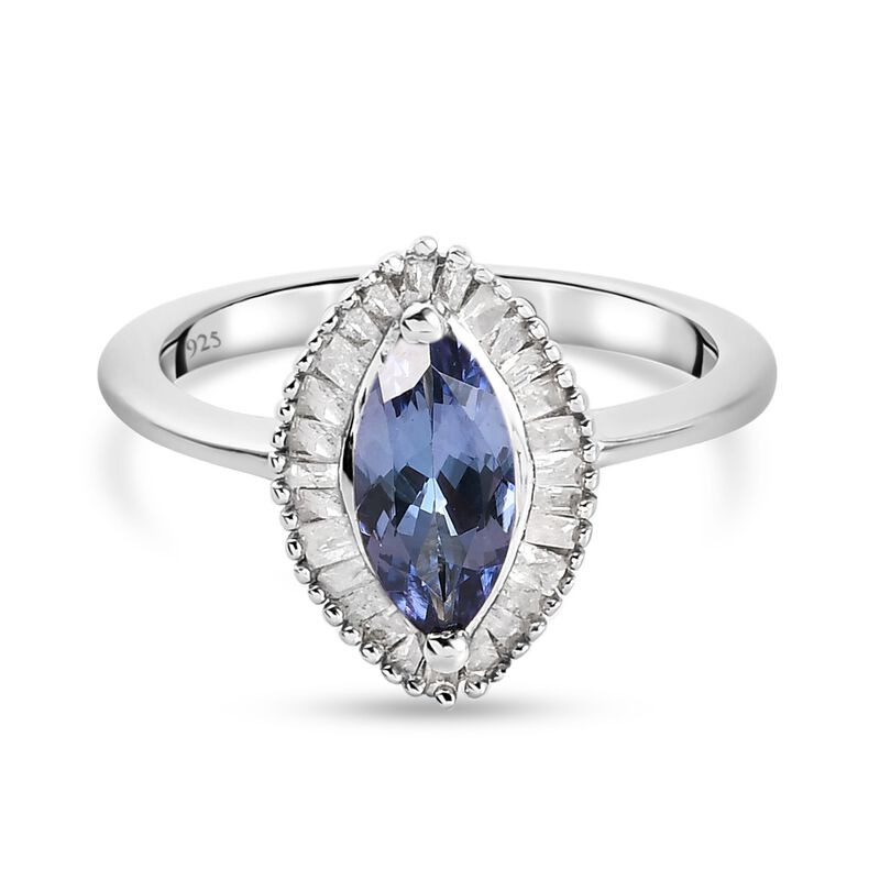 Tansanit und Diamant Halo Ring 925 Silber Platin-Überzug image number 0