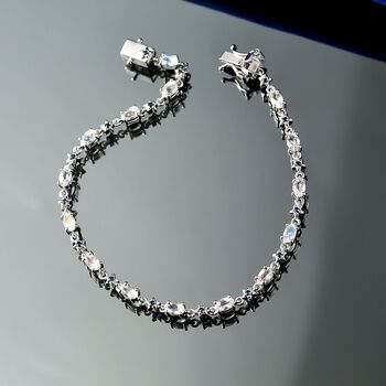 D joy AAA Premium Malagasy Mondstein, Blauer Saphir Stellar Path Armband, ca. 20 cm 925 Silber rhodiniert ca. 4.10 ct