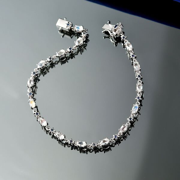 D joy AAA Premium Malagasy Mondstein, Blauer Saphir Stellar Path Armband, ca. 20 cm 925 Silber rhodiniert ca. 4.10 ct image number 2