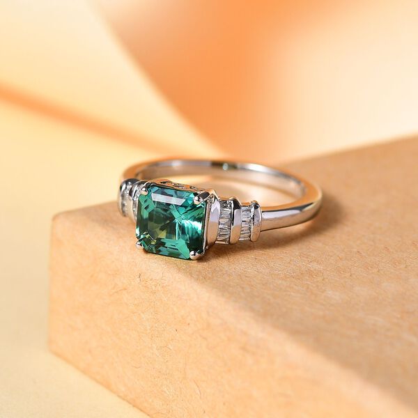 RHAPSODY - AAAA Pirineu Lagunen Turmalin (ASSCHER SCHLIFF), Wei&szlig;er Diamant SGL zertifiziert Ring 950 Platin (Gr&ouml;&szlig;e 17.00) ca. 1.97 ct image number 2