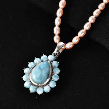 D'Joy Larimar-Anh&auml;nger mit Perlenkette ca. 50 cm 925 Silber rhodiniert
