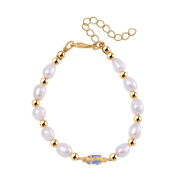 Glas, Wei&szlig;e S&uuml;&szlig;wasser Perle Armband BR-Stretch Standard gelb vergoldet image number 4