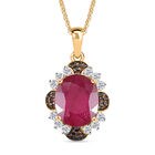D Joy Afrikanischer Rubin (Fissure gefüllt), Weißer Zirkon Schmuckset 925 Silber 750 Gelbgold Vermeil (10-15 Werktage Lieferzeit) ca. 7.65 ct