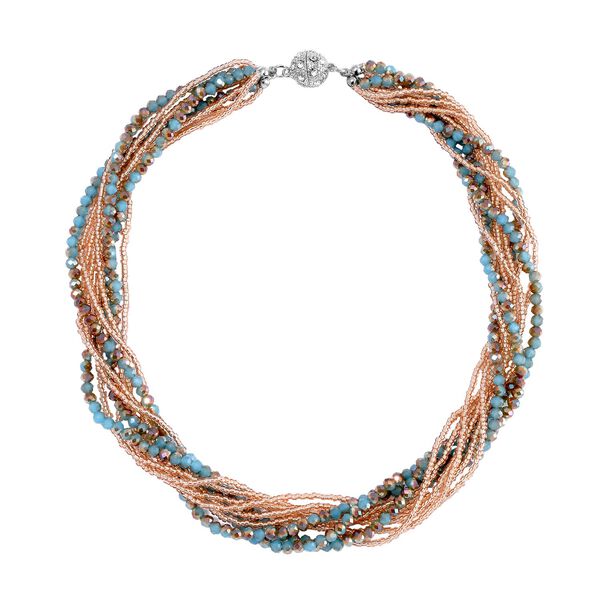 2er Set mehrschichtiger Halsketten und Ohrringe, Blaue, braune und champagnerfarbene Kristallperlen und wei&szlig;e Kristalle image number 5