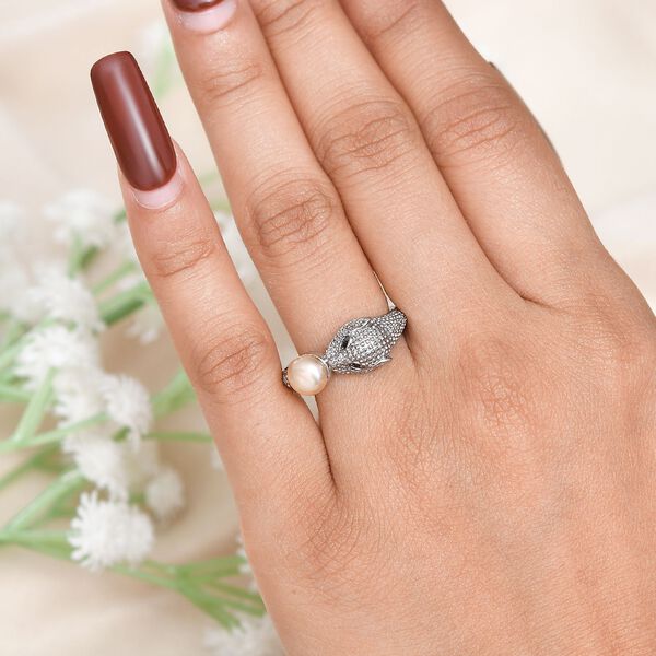 Rosa S&uuml;&szlig;wasser Perle und schwarzer Spinell Ring image number 3