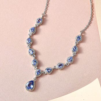 Tansanit Halskette, ca. 45 cm, 925 Silber platiniert ca. 2.27 ct
