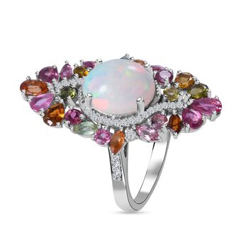 AA nat&uuml;rlicher, &auml;thiopischer Welo Opal, mehrfarbiger Turmalin und Zirkon-Ring - 5,25 ct.