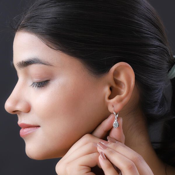 Muonionalusta Meteorit und wei&szlig;e Zirkon-Ohrringe, 925 Silber platiniert ca. 3.53 ct image number 3