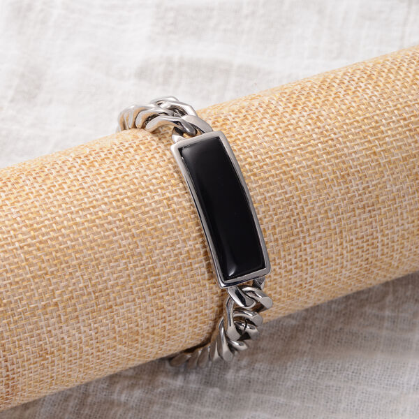 Schwarz gef&auml;rbtes Achat-Armband, 20 cm, Edelstahl ca. 40,00 ct image number 2