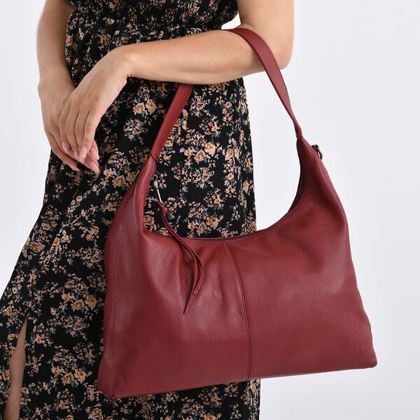 Echtleder-Hobo-Bag mit abnehmbarem Schulterriemen, 41x10x35 cm, Weinrot image number 3