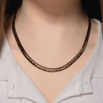 Leoparden-Print Fischgr&auml;ten Halskette aus 316L Edelstahl mit Goldplattierung, ca. 50 cm + 5 cm Extender