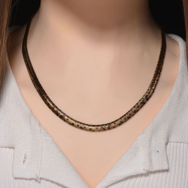 Leoparden-Print Fischgr&auml;ten Halskette aus 316L Edelstahl mit Goldplattierung, ca. 50 cm + 5 cm Extender image number 3