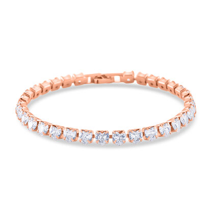 Designer inspiriert - Wei&szlig;er Zirkonia Herz-Armband ca. 19 cm Nickelfreies Messing, ros&eacute;vergoldet