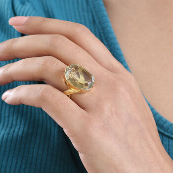 GP - AA Prasiolith, Kanchanaburi Blauer Saphir Ring 925 Silber 750 Gelbgold Vermeil (Gr&ouml;&szlig;e 18.00) ca. 16,50 ct