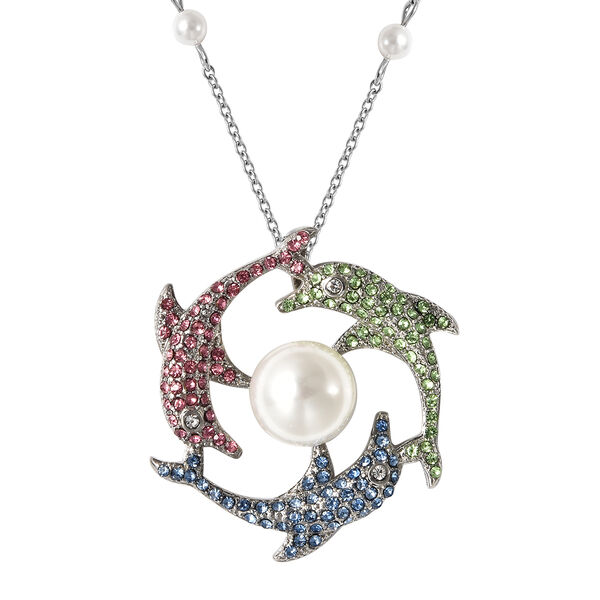 Wei&szlig;e Muschelkernperlen und mehrfarbige Kristall-Halskette