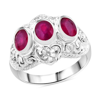 Royal Bali - Afrikanischer Rubin (Fissure gef&uuml;llt) Ring 925 Silber (Gr&ouml;&szlig;e 17.00) ca. 3.72 ct