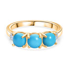 Sleeping Beauty Türkis, Weißer Diamant Ring 925 Silber Gelbes Gold (Größe 17.00) ca. 1,47 ct