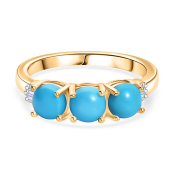 Sleeping Beauty T&uuml;rkis und Diamant Ring, 925 Silber mit Gold-Beschichtung - 1,47 ct.