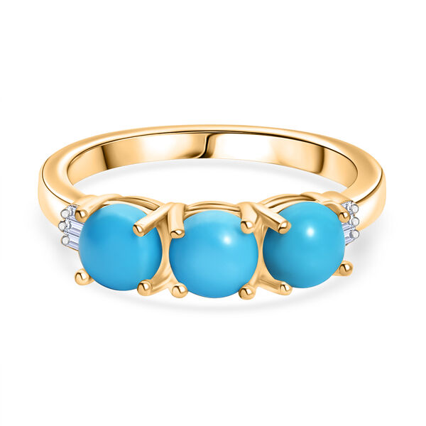 Sleeping Beauty T&uuml;rkis und Diamant Ring, 925 Silber mit Gold-Beschichtung - 1,47 ct.