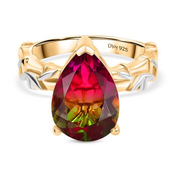 Blooming Petals - D joy Wassermelonen Quarz Triplette Ring 925 Silber platiniert und vergoldet (Gr&ouml;&szlig;e 17.00) ca. 5,67 ct