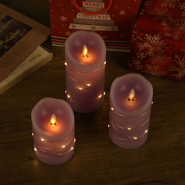 3er Set LED-Kerzen, lila image number 2