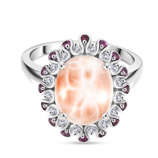 D'Joy AA Natrolith, Nat&uuml;rlicher Rhodolith Granat Ring 925 Silber rhodiniert (Gr&ouml;&szlig;e 19.00) ca. 5.33 ct image number 0