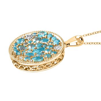 D'Joy AAA blauer Apatit und Zirkon zweifarbiger Anh&auml;nger mit 50cm Kette - 4,30 ct.