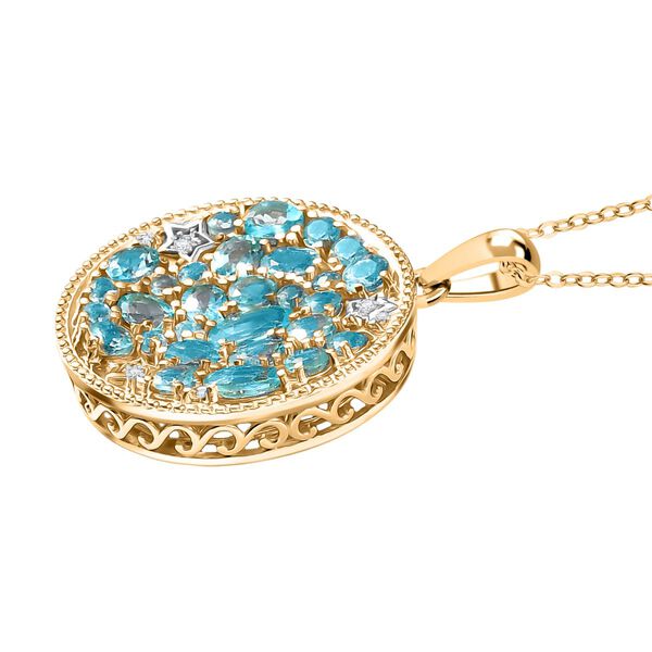 D'Joy AAA blauer Apatit und Zirkon zweifarbiger Anhänger mit 50cm Kette - 4,30 ct. image number 4