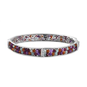 Blauer Apatit, Hessonit Granat Armreif ca. 19 cm Reines Messing ca. 30,00 ct.