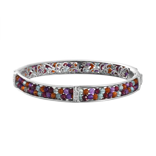 Blauer Apatit, Hessonit Granat Armreif ca. 19 cm Reines Messing ca. 30,00 ct. image number 0