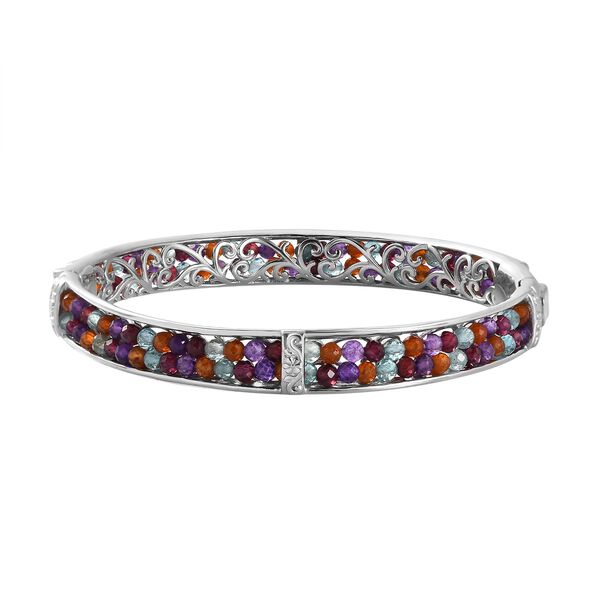 Blauer Apatit, Hessonit Granat Armreif ca. 19 cm Reines Messing ca. 30,00 ct. image number 0