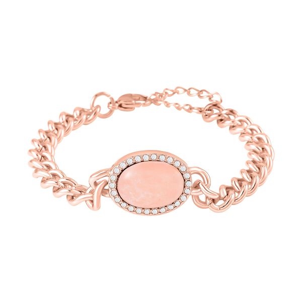 Rosenquarz, wei&szlig;er Kristall Armband ca. 19 cm 316L Edelstahl, ca. 10.01 ct