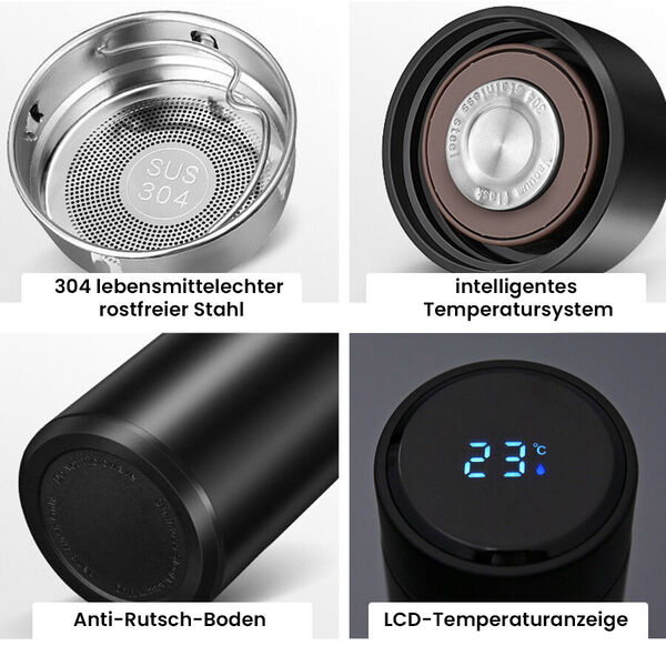Thermobecher mit digitaler Temperaturanzeige aus Edelstahl 500ml, Schwarz image number 4
