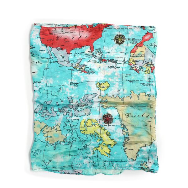 100% nat&uuml;rlicher Satin Seiden Schal, Weltkarte Muster, T&uuml;rkis image number 5
