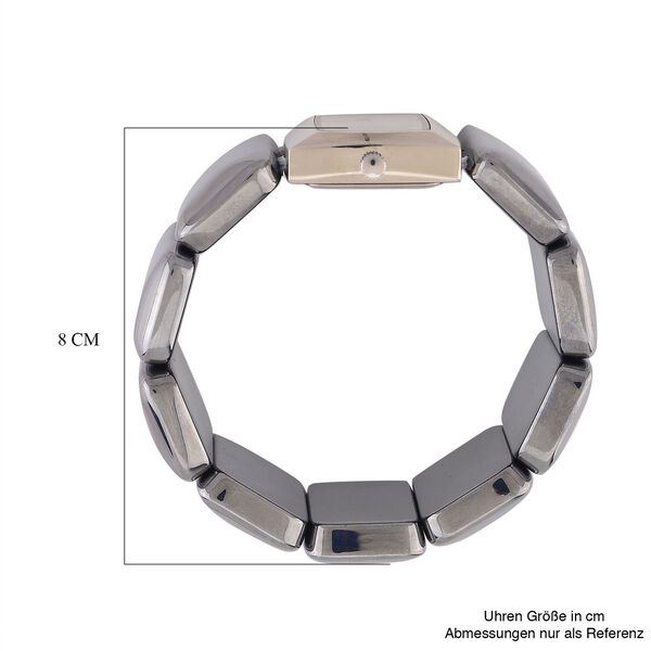 GENOA Terahertz Armbanduhr - Japanisches Uhrwerk, Legierungsgehäuse, Stahlplattierung, Weißes Zifferblatt, 9 Terahertz-Steine im Elastikarmband, Wasserresistent, 30x27,8?mm, Silber, ca. 430?ct image number 7
