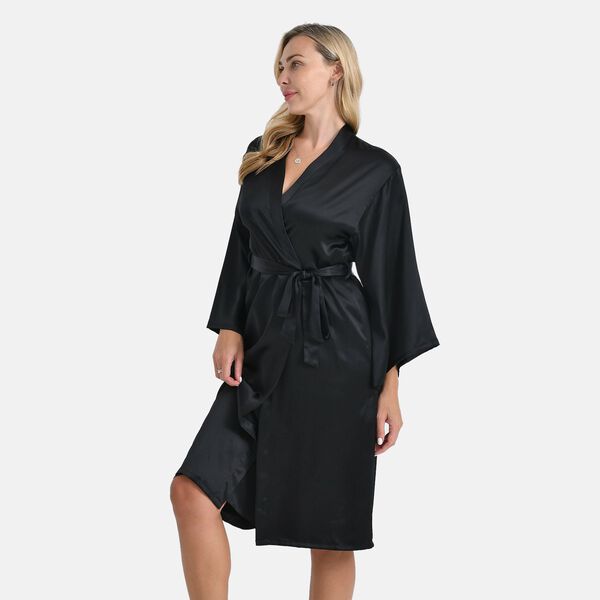 LA MAREY Kimono mit Gürtel aus 100% Maulbeerseide, Schwarz, Einheitsgröße image number 3
