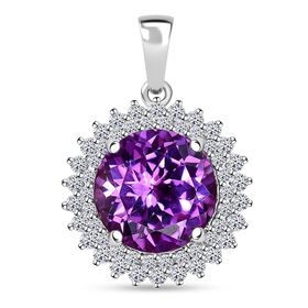 AAA Lab Grown Lila Saphir, Lab Grown Diamant Anhänger 417 Gold ca. 4,48 ct.