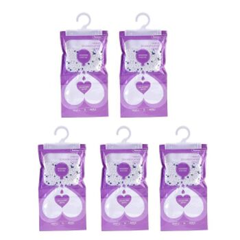HOME SMART H&auml;ngende Luftentfeuchter Tasche 220g*5 Lila 1.N.W: 220g Calciumchlorid pro Tasche 2. Lavendel-Duft 3. Wei&szlig;er oder blauer Haken+angepasster Innenbeutel (Tyvek)+leerer Au&szlig;enbeutel 