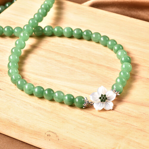 JARDIN-KOLLEKTION Perlmutt und Grüne Jade, Natürlicher Chromdiopside Halskette 50 cm 925 Silber rhodiniert ca. 279,65 ct image number 1
